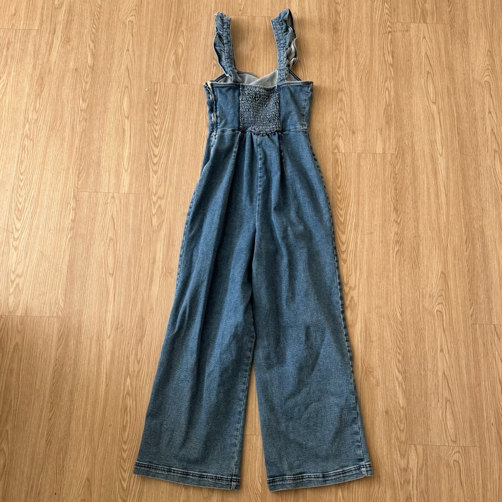 BDG urban outfitters ruffle strap trim Denim cropped Overalls - Picture 3 of 4